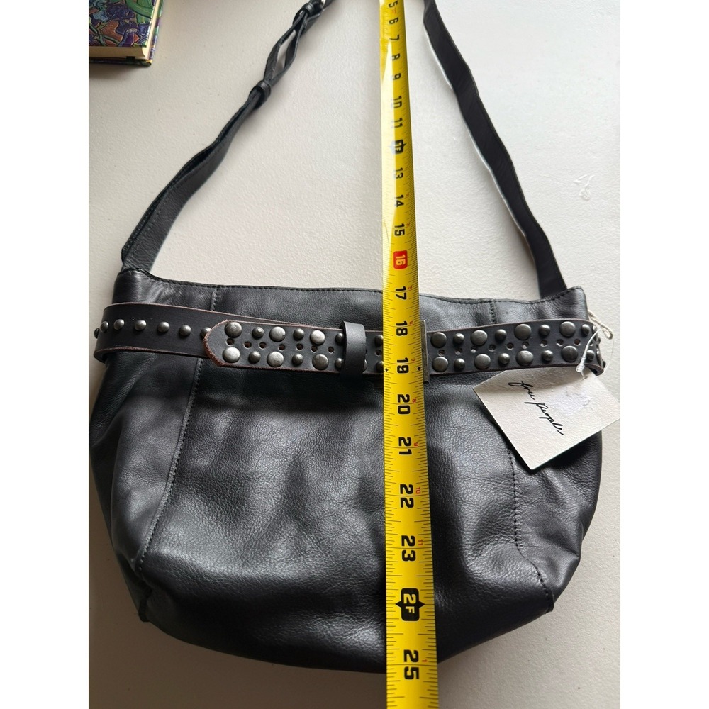 NWT Free People Embellished Studded Leather Bucket Crossbody Bag Black - Picture 8 of 14